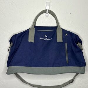 Tommy Bahama Overnight Weekend Duffel Travel Bag Shoulder Strap Blue Gray Pocket